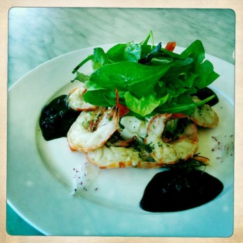 Sauteed Tigers Prawns with Balsamic Sauce and Potato Salad