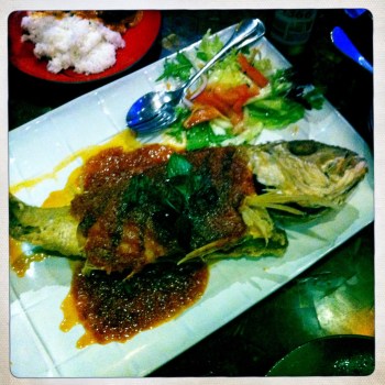 Thai Crispy Whole Fish served with three flavoured sauce - hot, sweet and sour