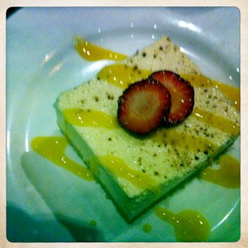 Thai Basil Cheesecake with Kaffir Lime Leaves and Strawberries