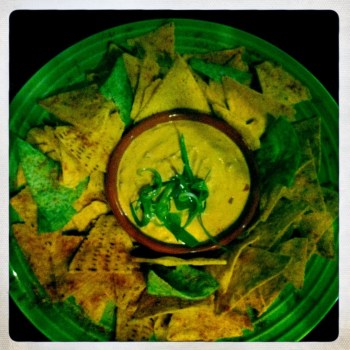 Chilli Con Queso Dip - Warm Mexican cheese dip with herbs and spices served with toasted corn chips (AU$14)  