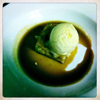 Roast Pineapple, Bread and Butter Pudding with White Chocolate and Macadamia Brittle Ice Cream for AU$16