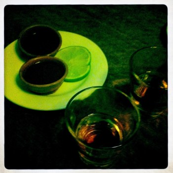 Tequila Shot with a Tomato 'Sauce' Chaser and Lime