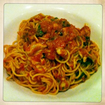 Spaghetti Alla Puttanesca with Capers, Anchovies and Tomatoes for AU$22