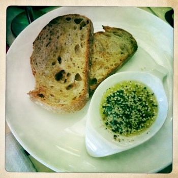 Wood Fired Sour Dough with Wattle Seed Dukkah and EVOO (AU$5)