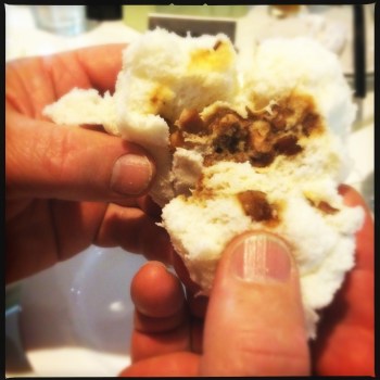 Inside the pork buns (wow I really need to get my nails done)