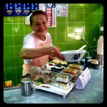 Who could resist steaming hot soba noodles served by this lovely lady?