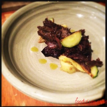 Bruny Island Goat with Smoked Eggplant, Beetroot and Cucumber