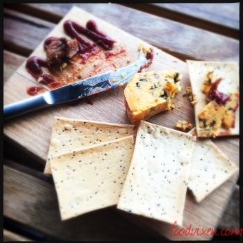 My morning tea of Shropshire Blue Cheese (not from Tassie) with Lavosh, Quince Paste and Fig (AU$10).  Don't you wish all morning teas were like this?