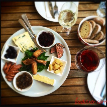 Tasmanian Tasting Plate - Two Tasmanian Cheeses, Smoked Quail, Chorizo, Blue Banner Pickled Onions, Wursthaus Terrine, Coal River Olives, Bills Beetroot Marmalade served with Sourdough for $40