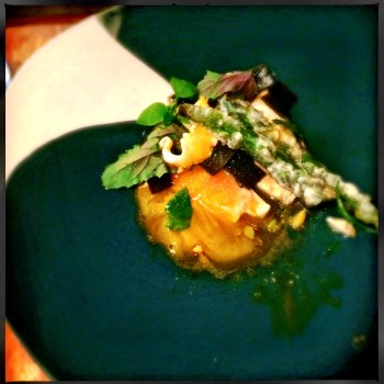 Egg, Asparagus, Kombu, Magentaspreen and Chickweed (the reason it doesn't look like much is because I took this photo after I had already eaten some, whoops)