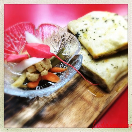 Garlic and Herb Focaccia with Garlic Oil, Herb Butter and Rosemary Salt ($4.50 2 pcs or $9 a tray)