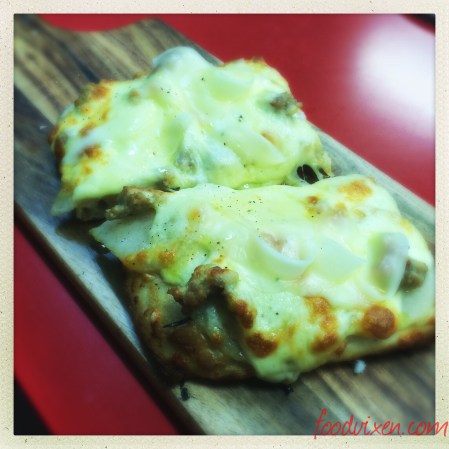 Potato and Sausage with White Reduction, Shaved Potato, Italian Sausage, Mozzarella and Provolone Dolce